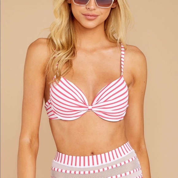 Red Dress Boutique Other - Keep Confident Pink And White Stripe Bikini Top